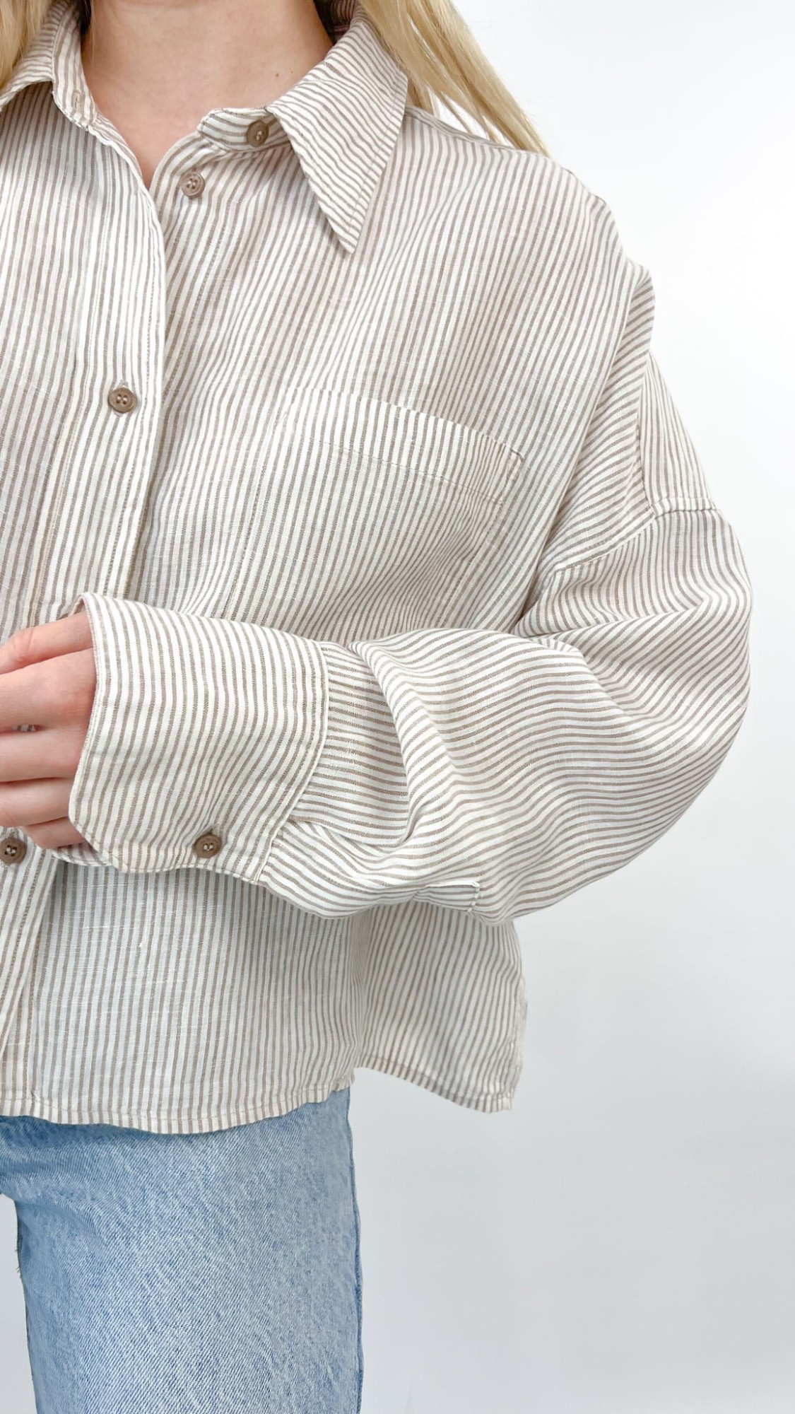 C.W. krótka koszula w paski 100% len 