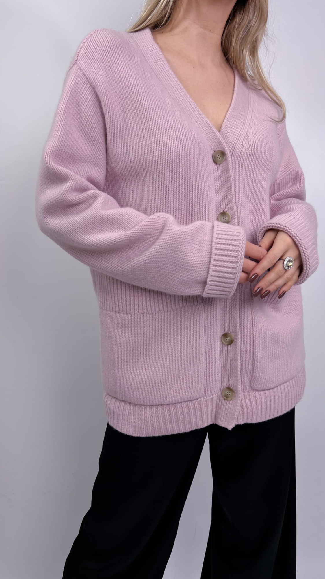 H&M premium kardigan liliowy wełna/kaszmir 