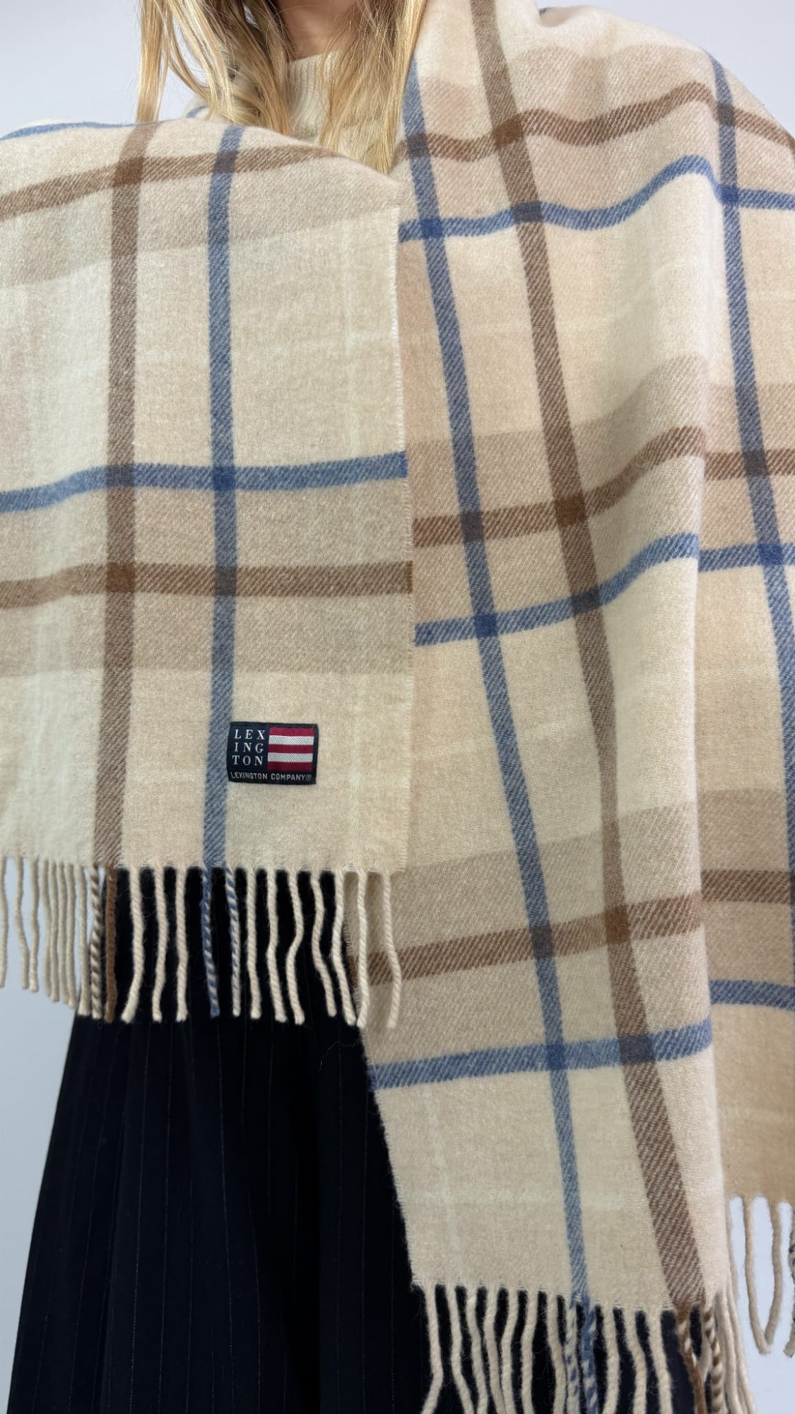 Lexington szalik w kratkę 100% wełna 