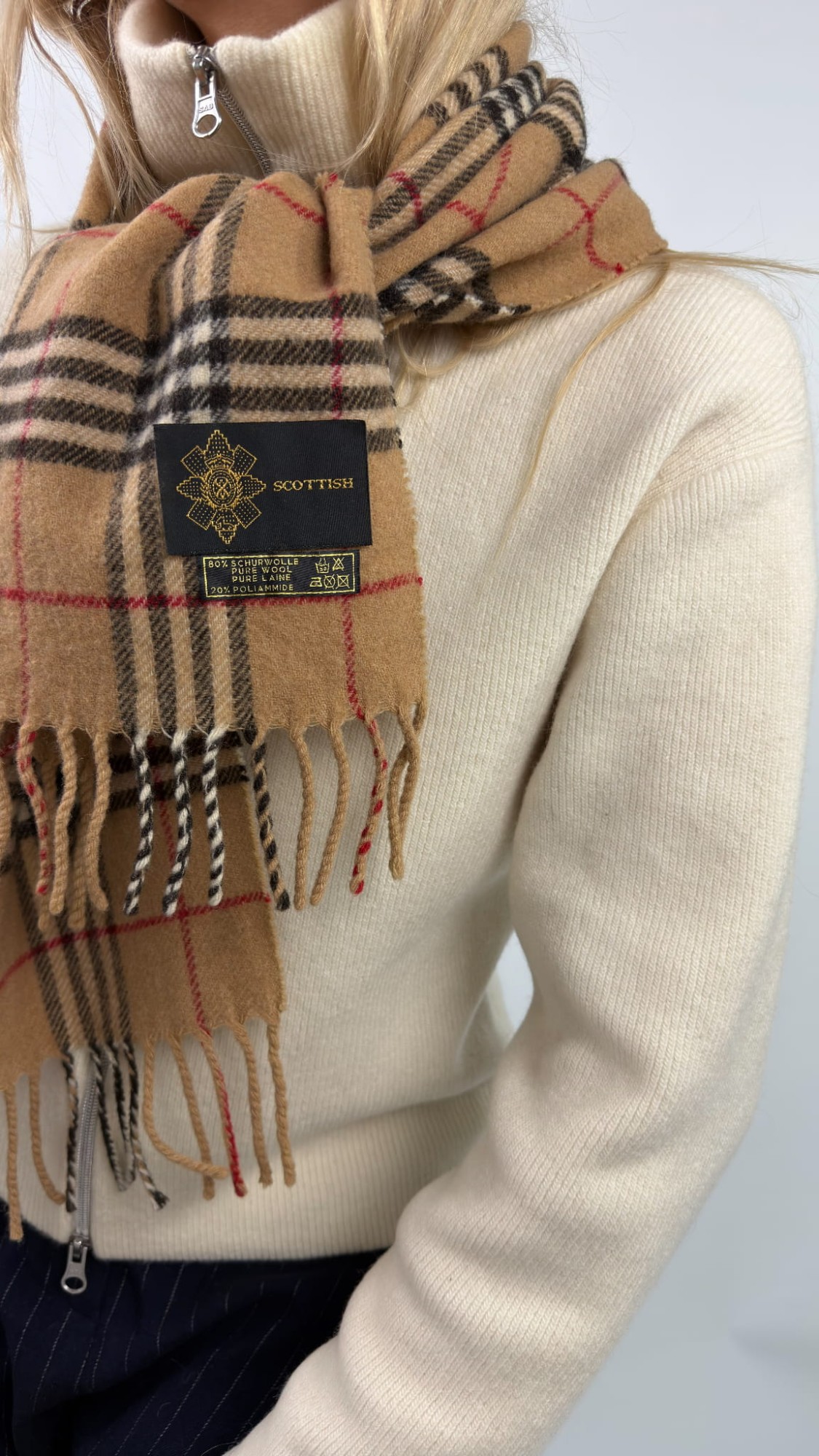 SCOTISH szalik w kratkę wełna 