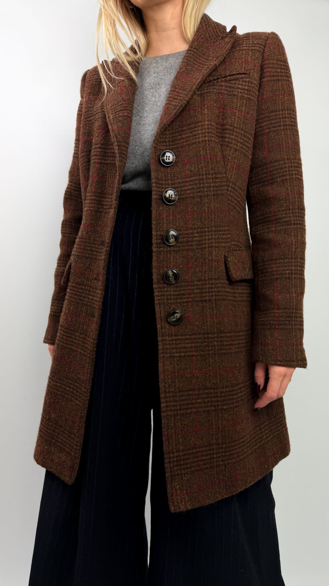 Paul Costelloe płaszcz w kratkę 100% wełna 