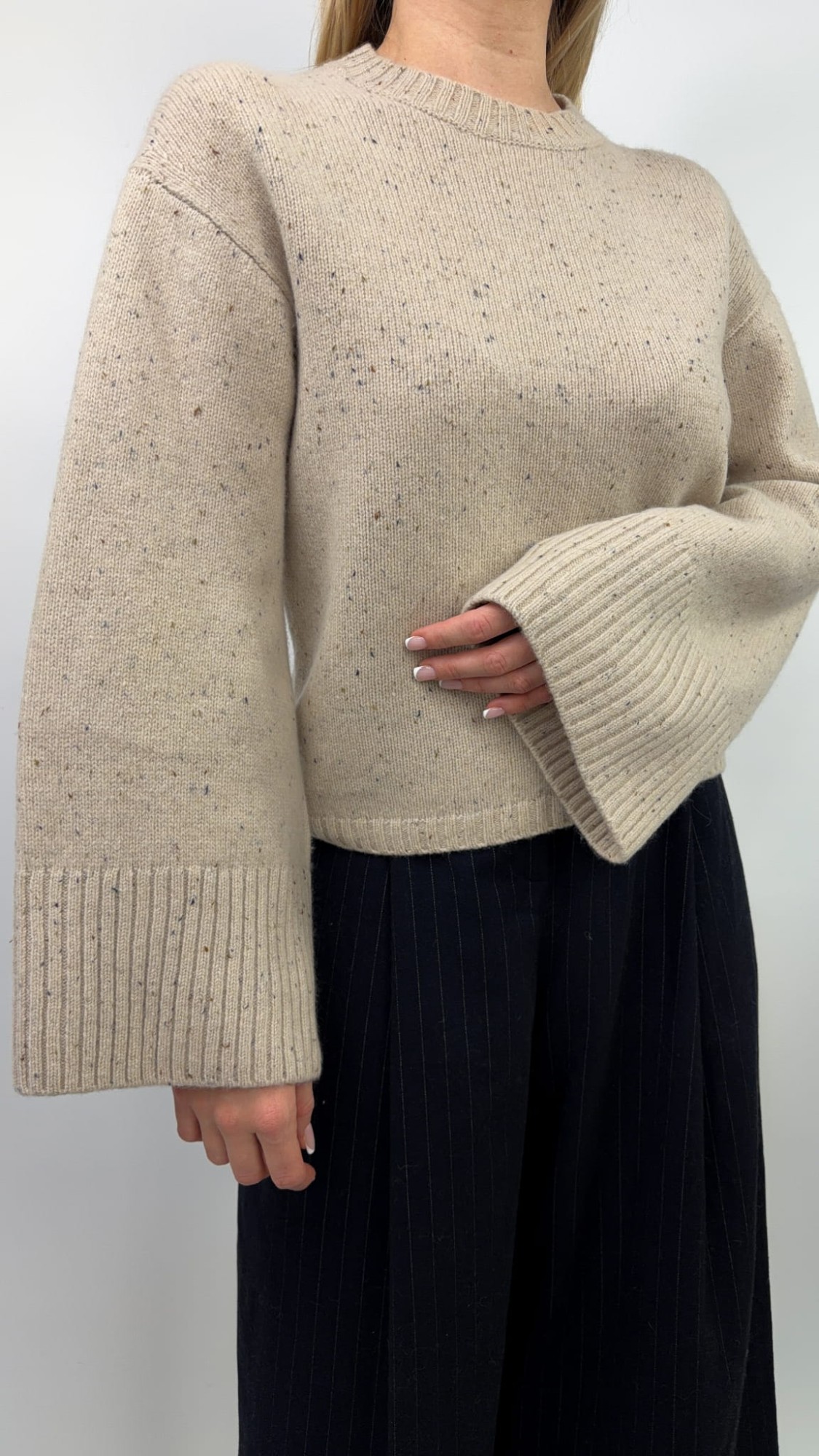 Zara wełniany sweter bezowy melanż 