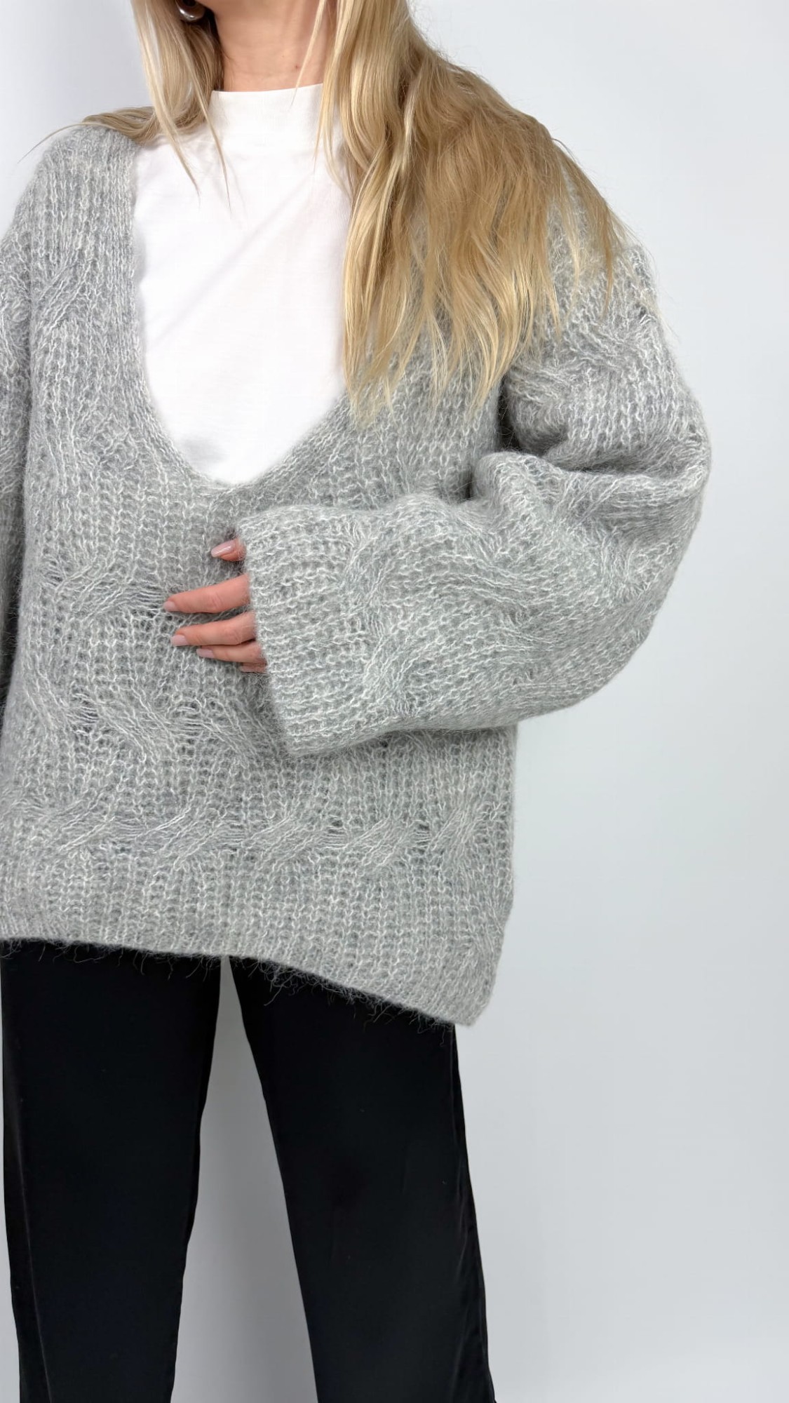 H&M premium szary sweter wełna/alpaka oversize 