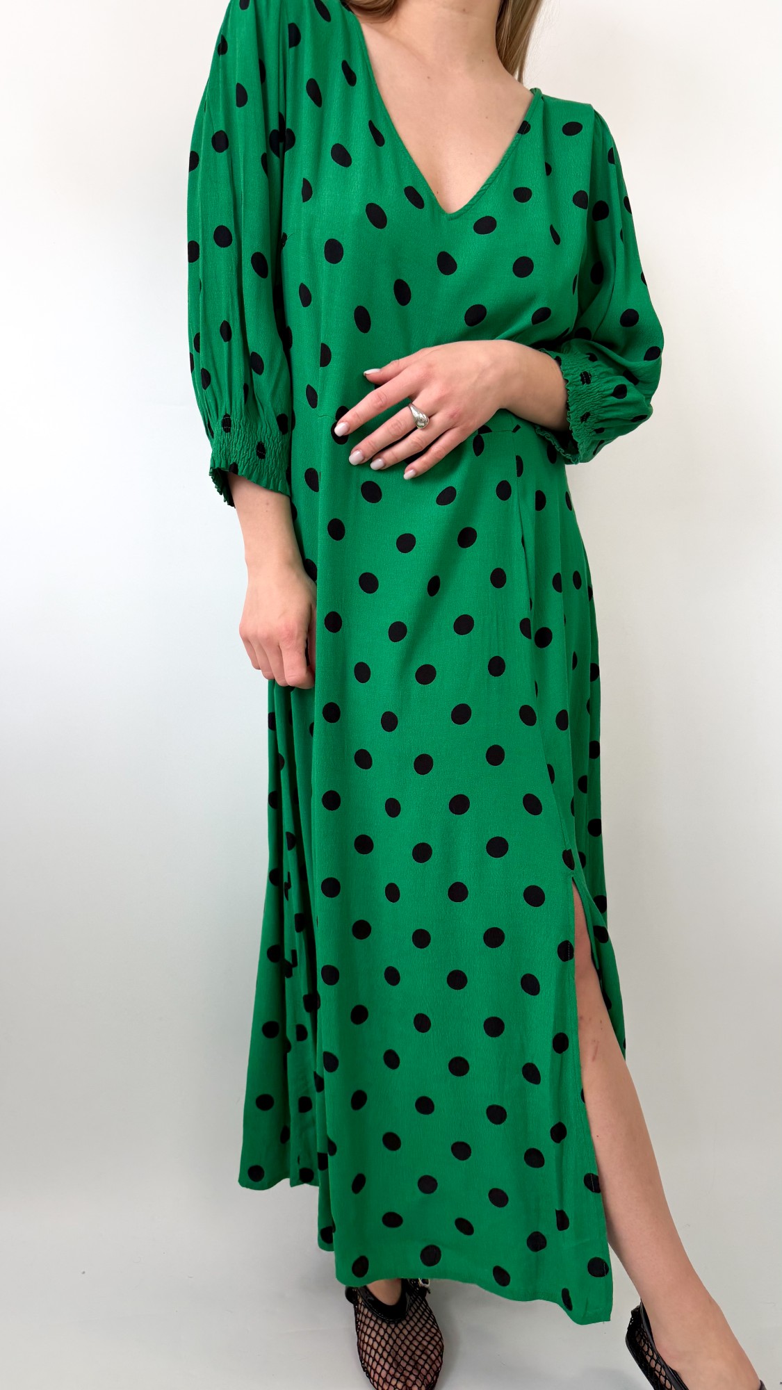 Zizzi sukienka zielona w groszki 100% wiskoza 