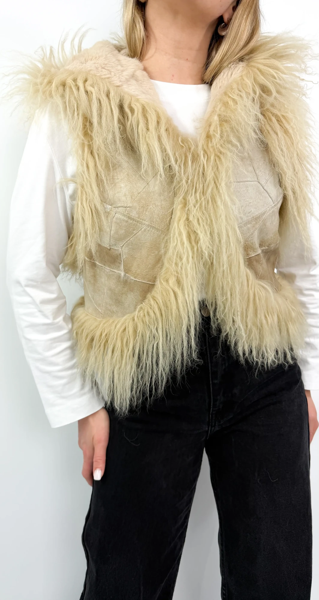 Kamizelka skórzana z futrem krolika oraz owcy mongolskiej 