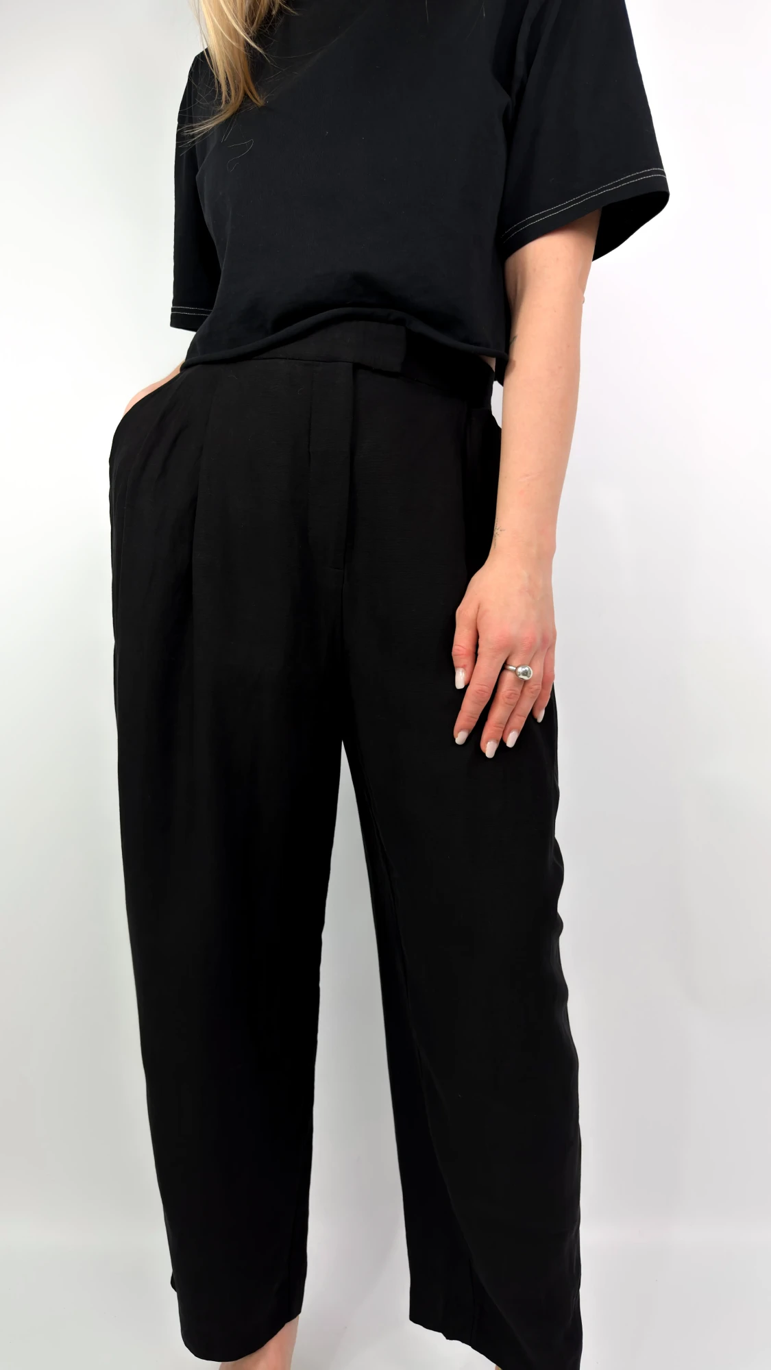 H&M spodnie czarne lyocell/len